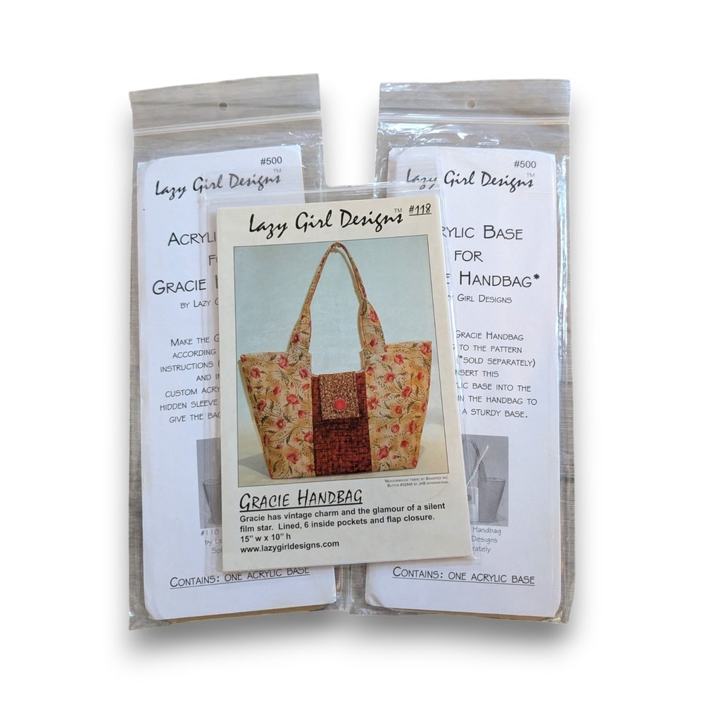 Lazy Girl Designs Gracie Handbag Purse Sewing Pattern + 2 Acrylic Bases